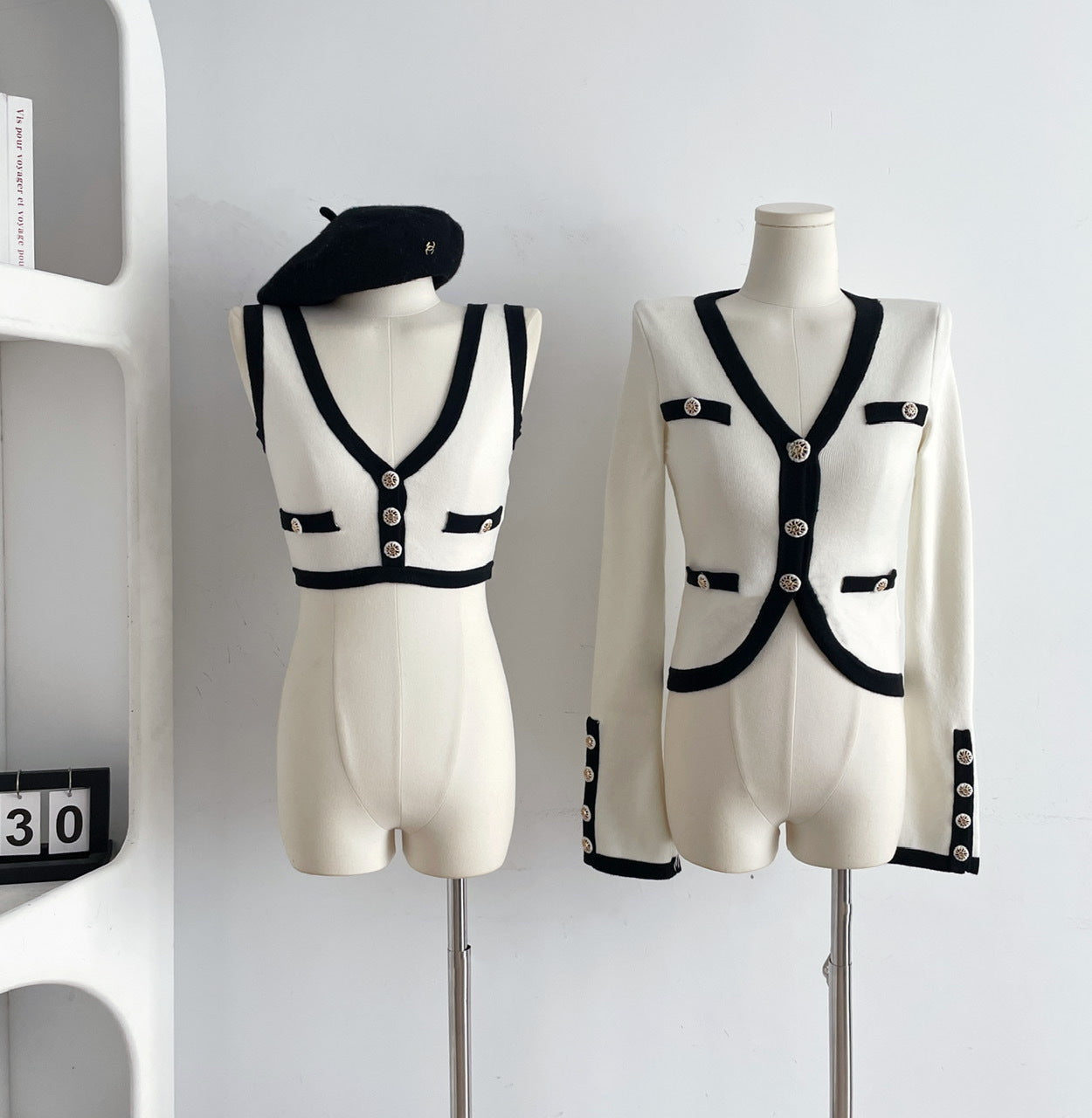 Contrast Knit Co ord | Cardigan Crop Top & Mini Skirt Set | noémi