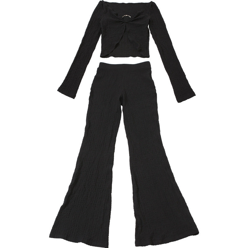 2 Piece Set | Cutout Long Sleeve Top & Bootcut Pants, Slim Fit | noémi