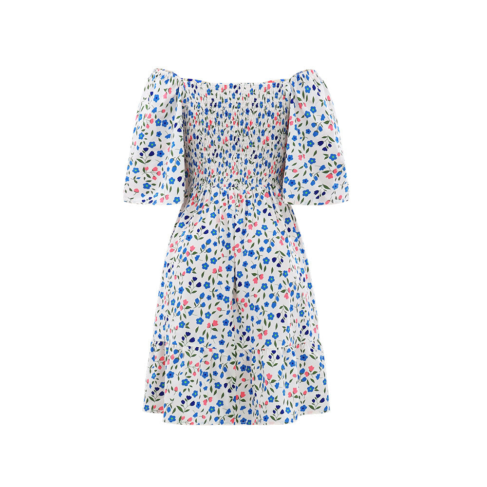 Floral Print V Neck Pleated Dress with Lightweight Fabric | noémi
