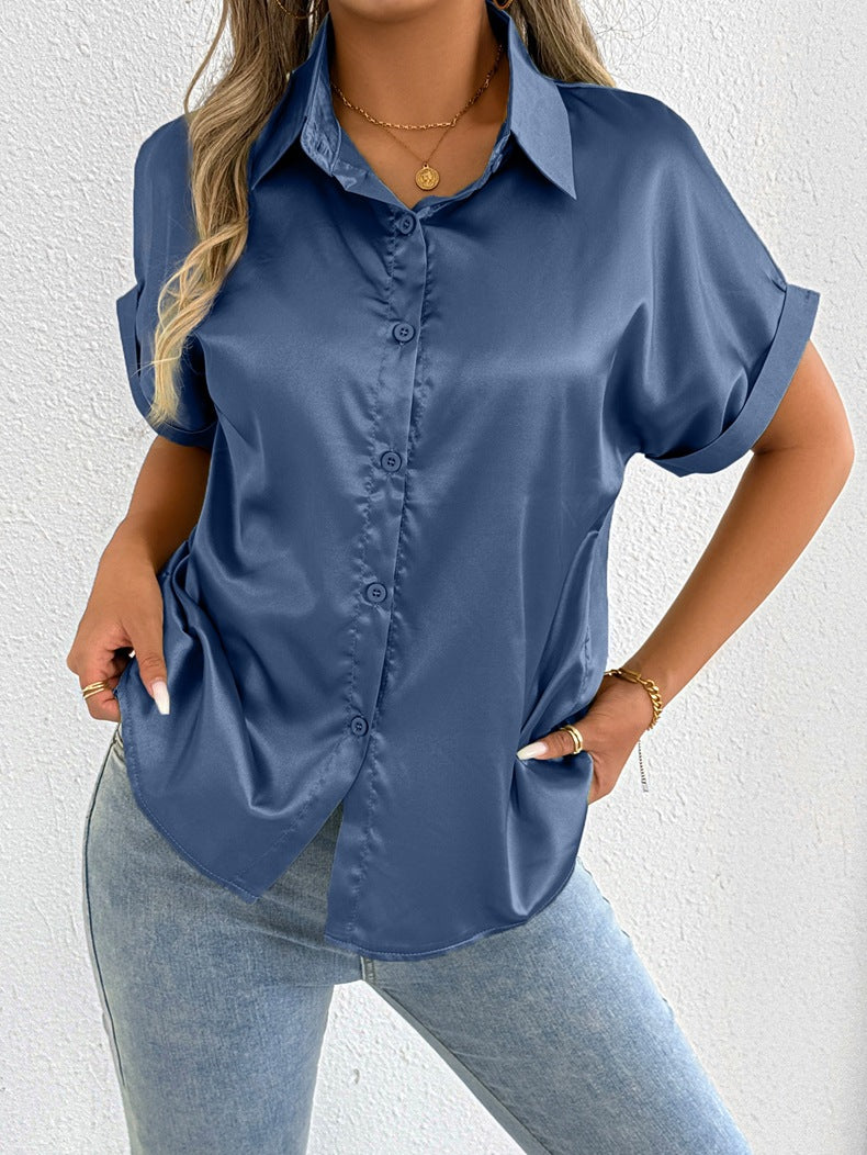 Womens Satin Shirt | Short Sleeve Silk Top | noémi