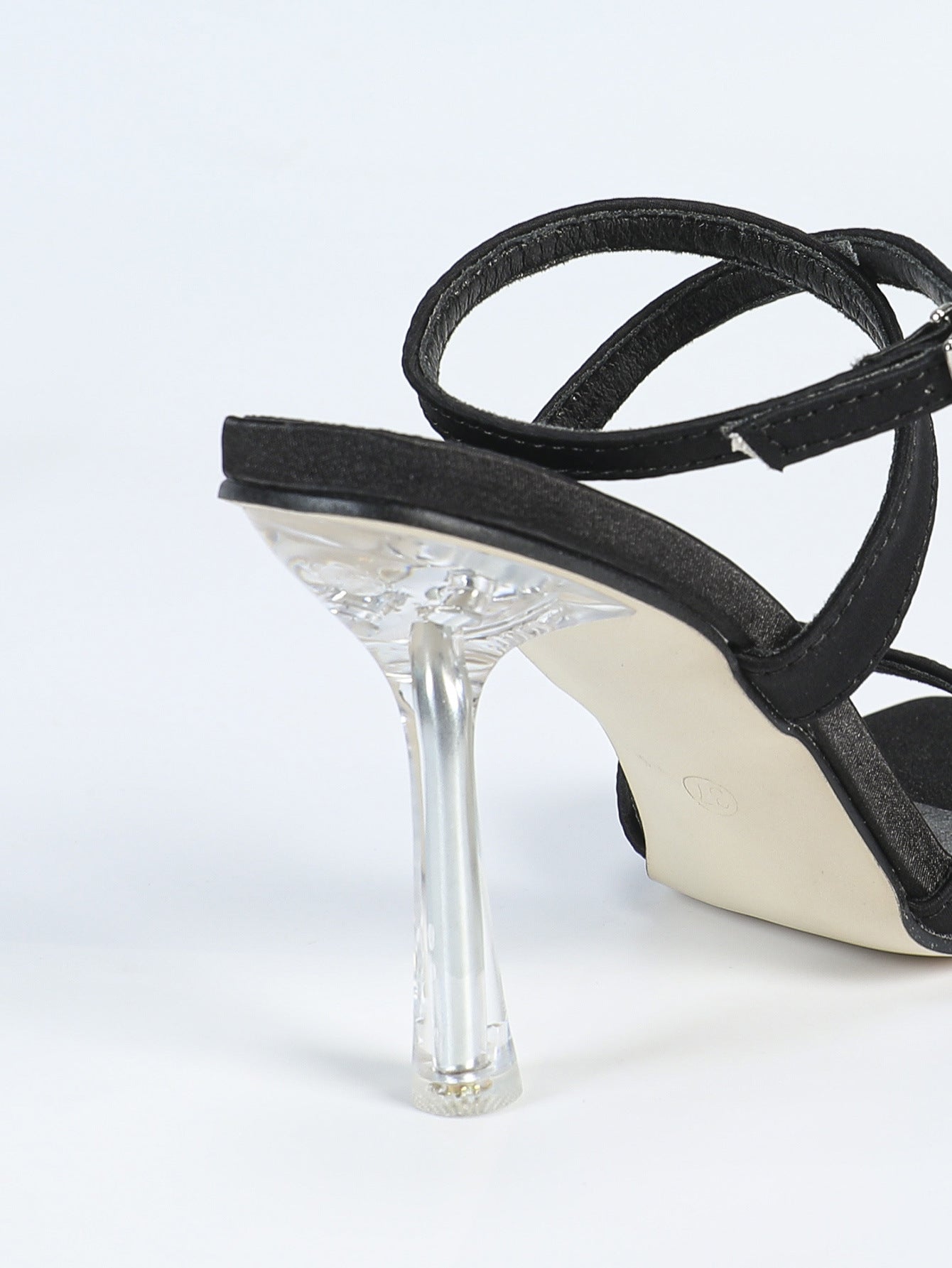 Stiletto Sandals | Square Toe, Lycra, 9cm Crystal Heel, Back Strap | noémi
