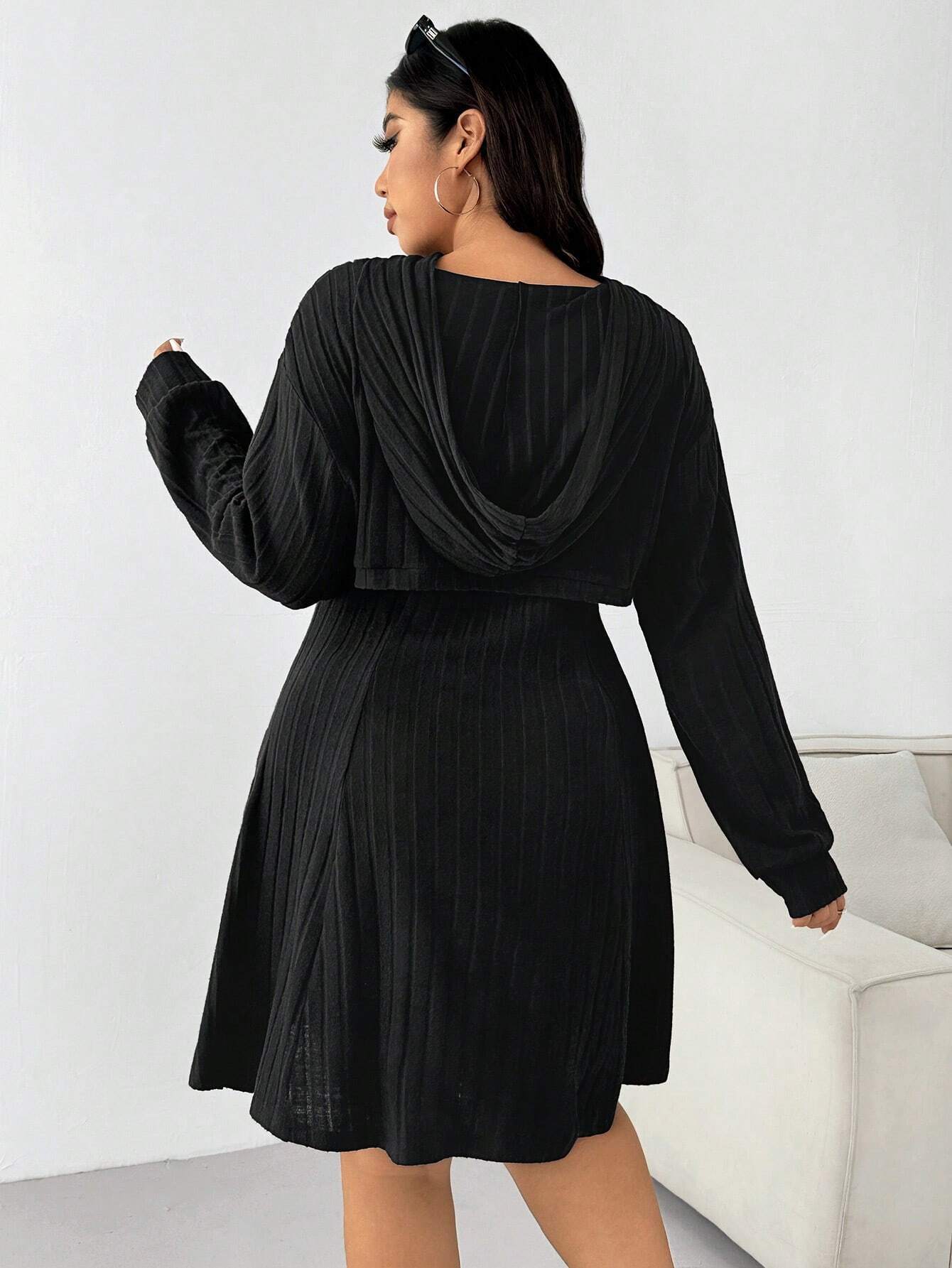 Ribbed Knit Long Sleeve Mini Dress with Keyhole Detail | noémi
