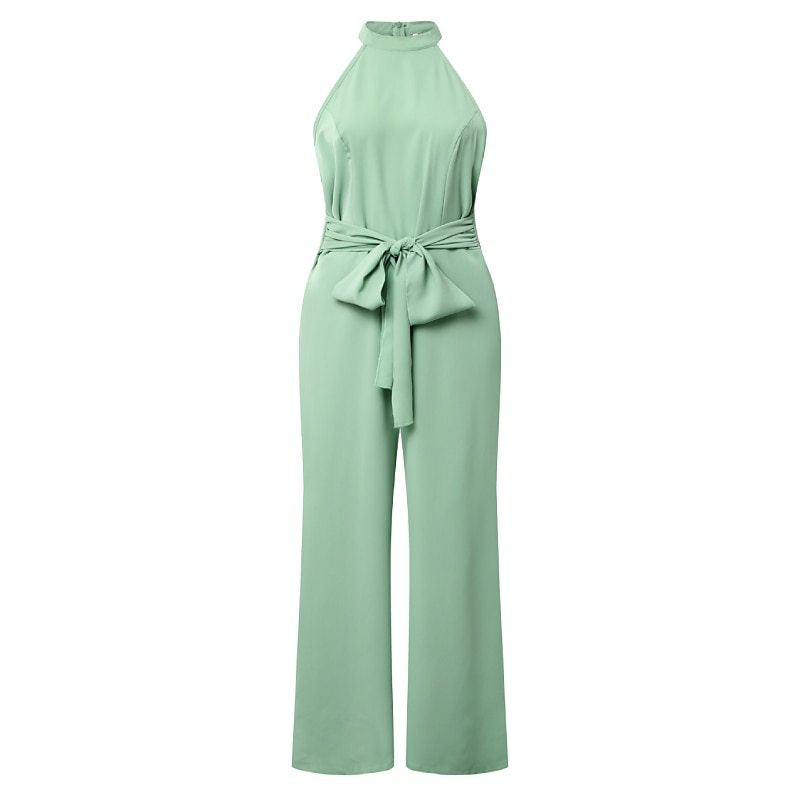 Sage Green Sleeveless Halter Jumpsuit | High Waist Wide Leg Summer Outfit | noémi