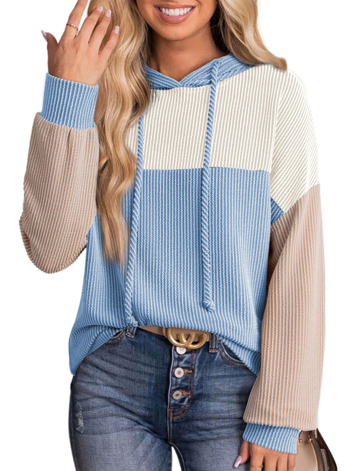 Colorblock Hoodie for Women | Twist Stripe Loose Long Sleeve Sweater | noémi