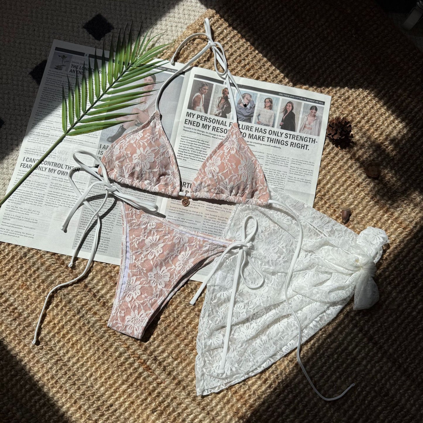 Lace Three Piece Bikini Set with Mesh Skirt | noémi