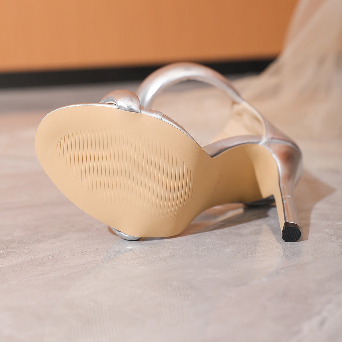 Luxe Orbit Heels | Metallic Gold/Silver Stiletto Sandals with Padded Ankle Strap | noémi
