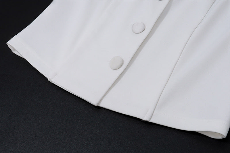 Womens Two Piece Set | White V Neck Sleeveless Vest Pleated Mini Skirt | noémi