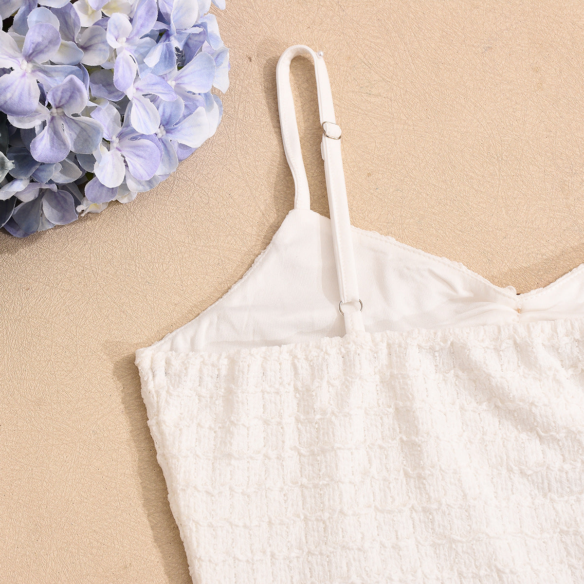 White Textured Knit Bodycon Dress | Slim Fit, Spaghetti Straps, 3D Fabric | noémi