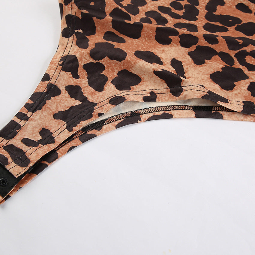 Knitted Leopard Print Jumpsuit | Long Sleeve Round Neck Slim Fit | noémi