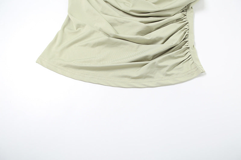 Diagonal Drape Sleeveless Top | Slim Fit & Ruched Design | noémi