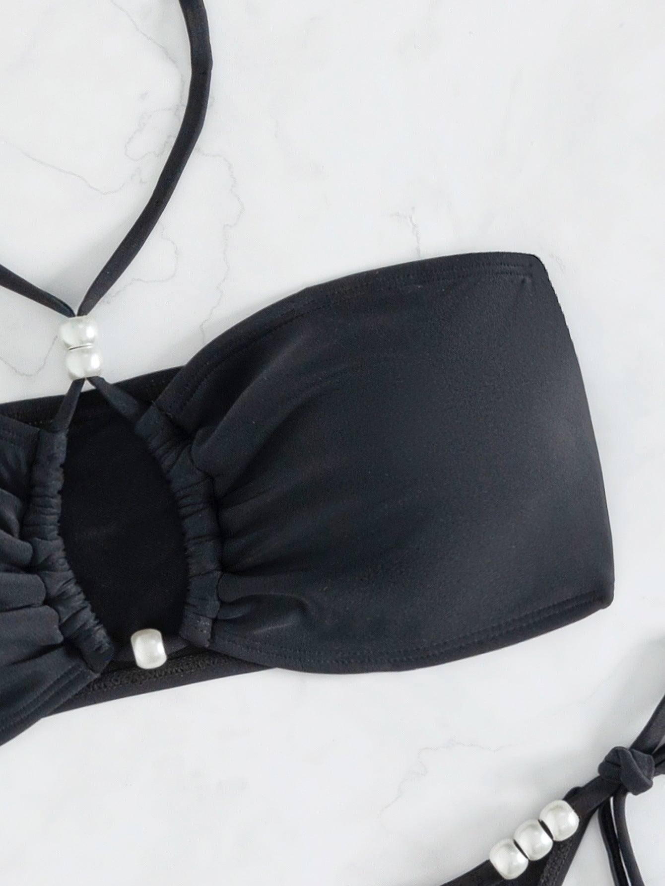 Halter Lace Up Bikini with Pearl Detail and Split Design | noémi