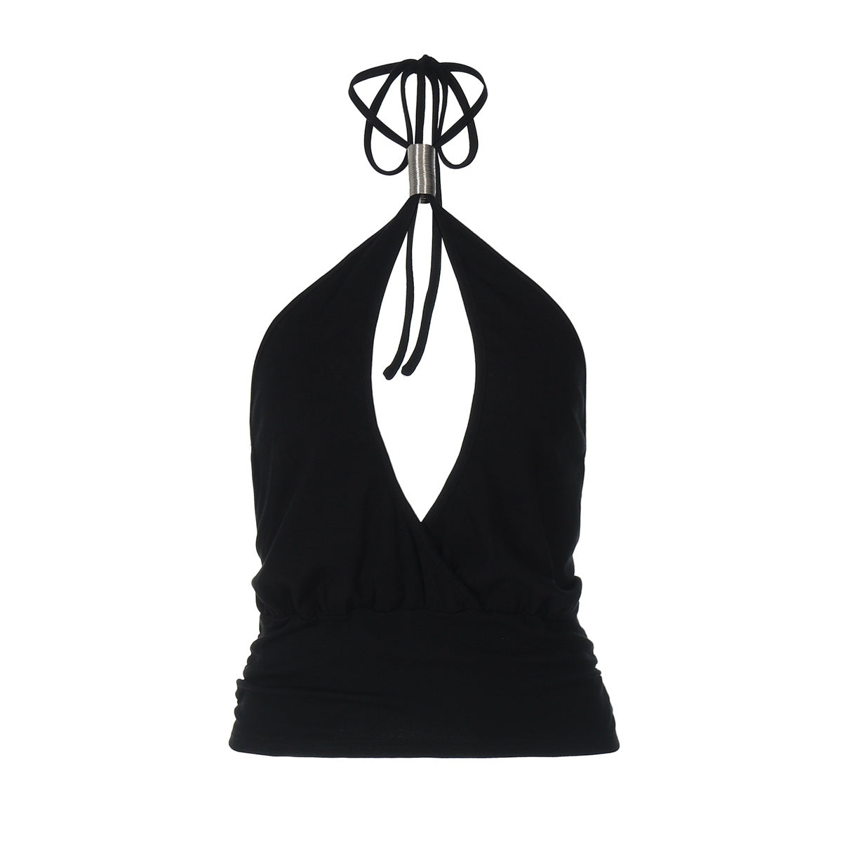 Keyhole Halter Crop Top | Black Tie Back Top with Metal Choker Detail | noémi