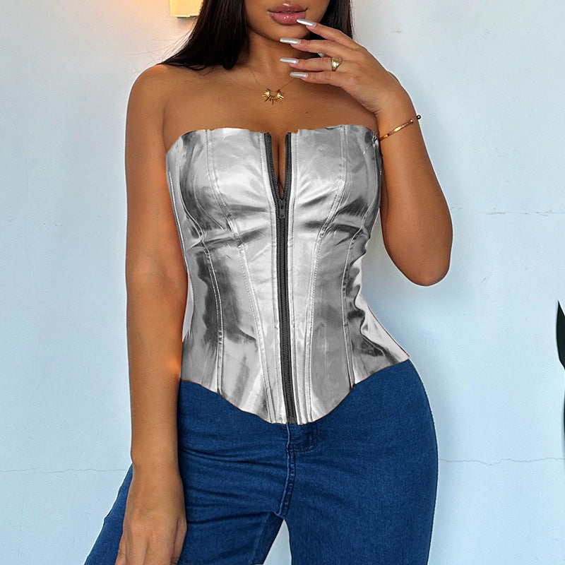 Metallic Leather Tank Top | Shiny Coated Fabric Vest | noémi