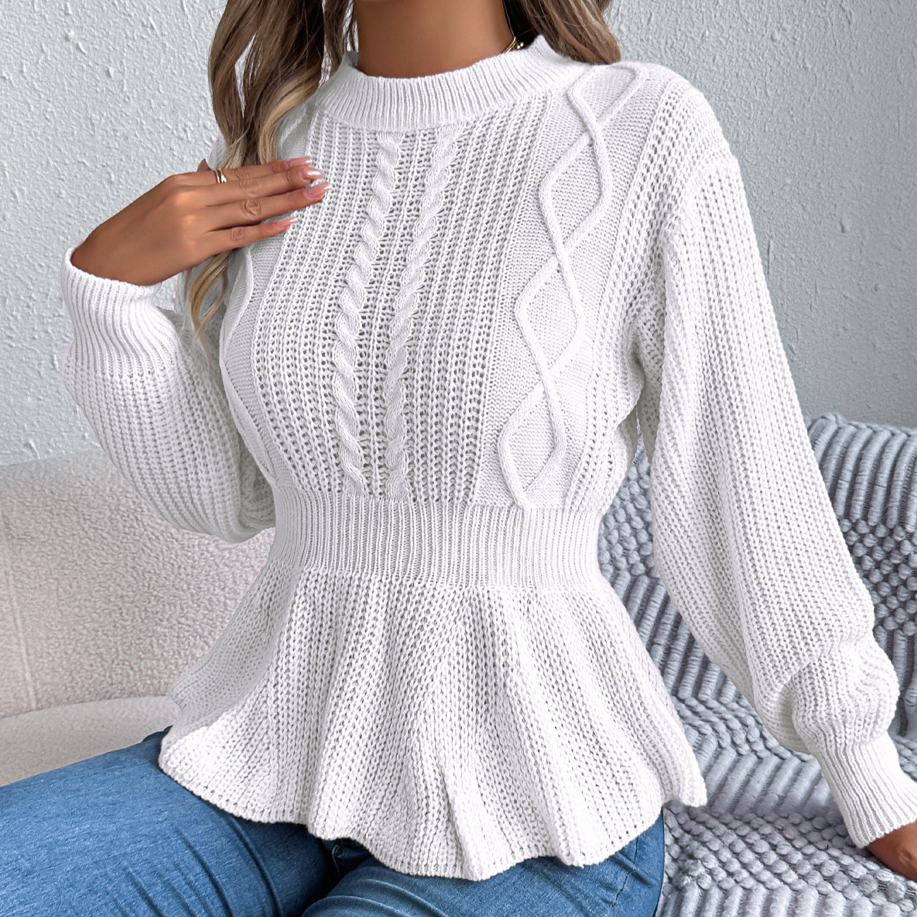 Womens Sweater | Twist Waist Ruffle Pullover | Long Sleeve Knit Top | noémi