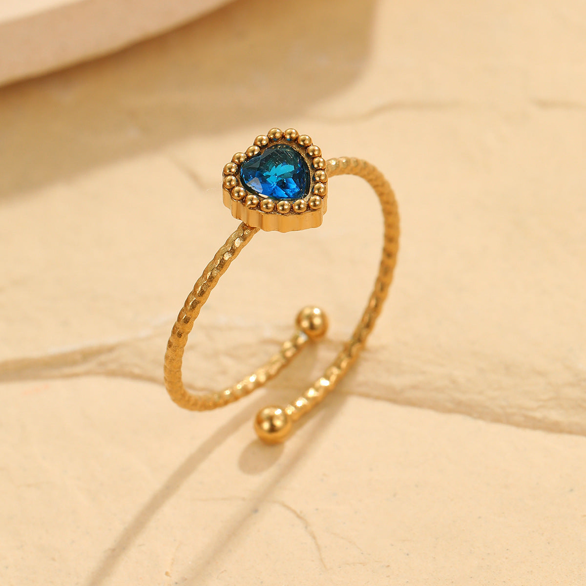 Retro Love Inlaid Zircon Stainless Steel Ring | Open Band Jewelry for Women | noémi