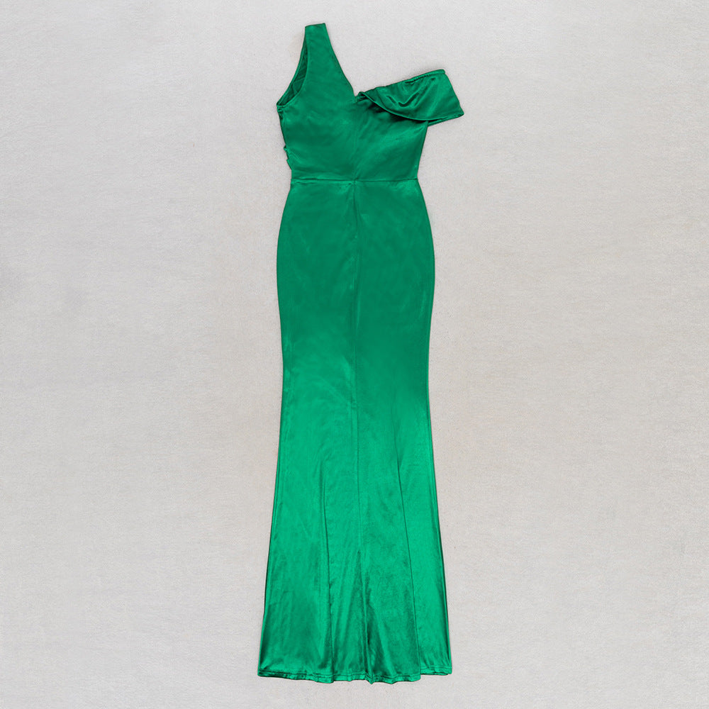 One Shoulder High Slit Long Dress in Solid Tone | noémi