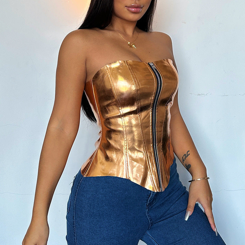 Metallic Leather Tank Top | Shiny Coated Fabric Vest | noémi