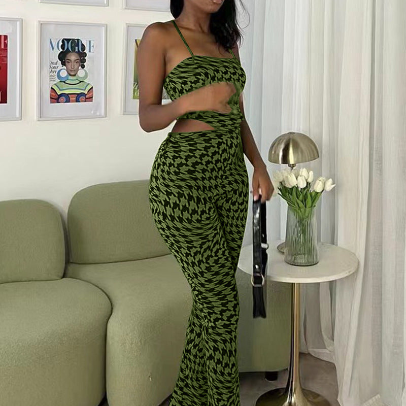 Green Two Piece Set | Sleeveless Vest Top Wide Leg Pants | noémi
