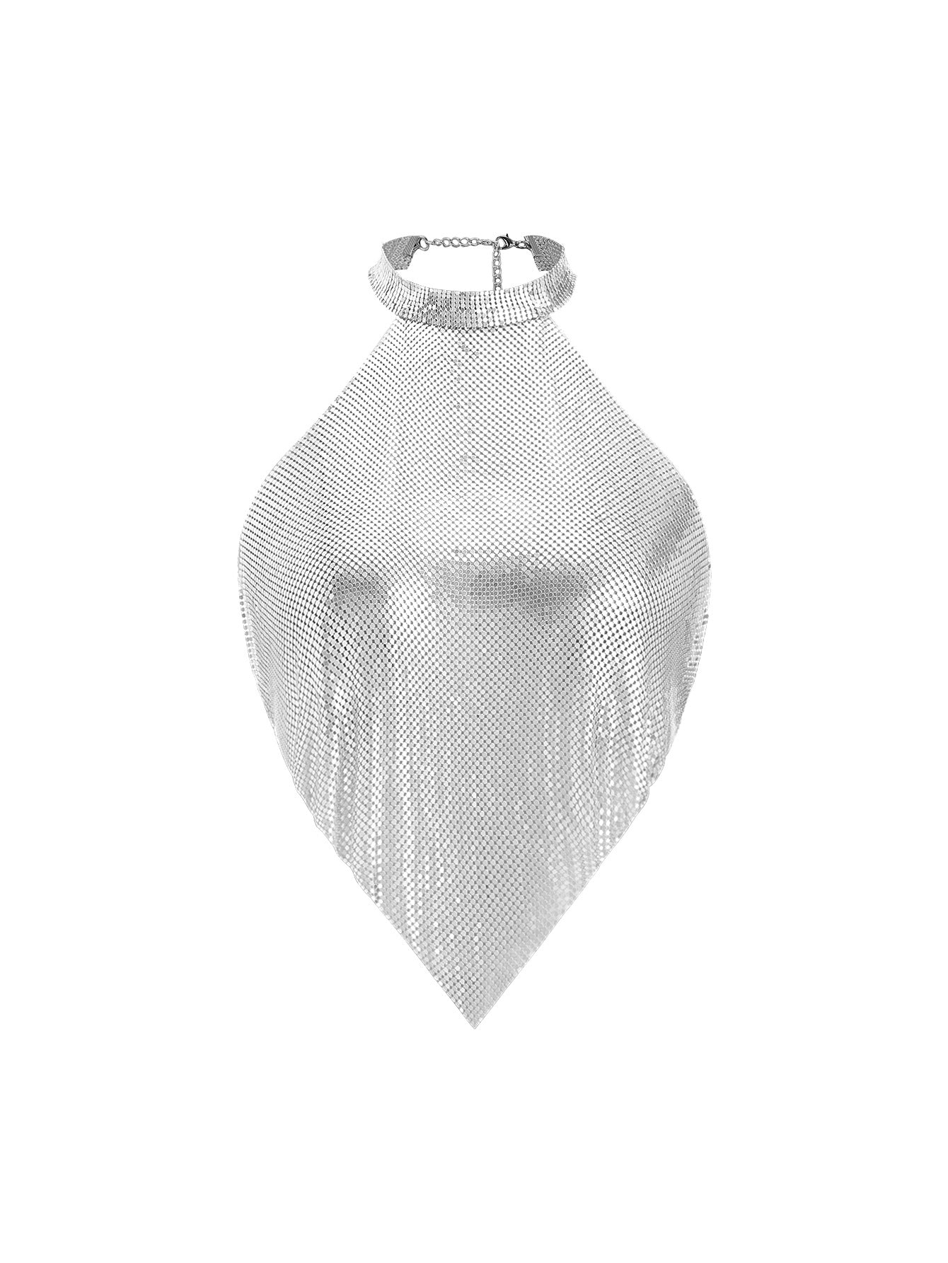 Womens Rhinestone Halter Top | Sparkly Backless Crop Top, Silver Chain | noémi