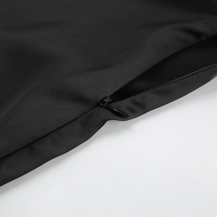 Black Off Shoulder Satin Dress | Swing Skirt Self Tie Waist | noémi