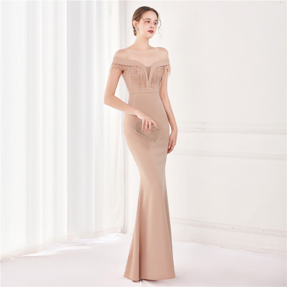 Off Shoulder Beaded Gown | Formal Long Dress | noémi