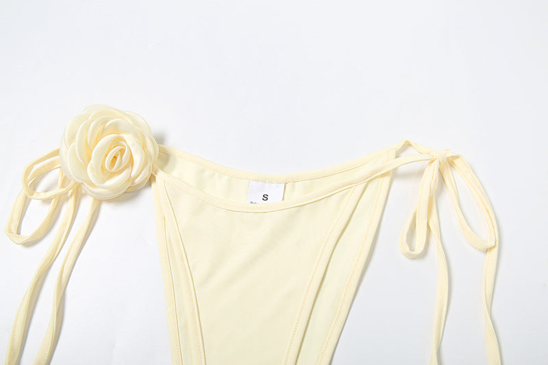Three Piece Summer Set | Floral Appliqué Bralette, Tie Briefs & Wide Leg Pants | noémi