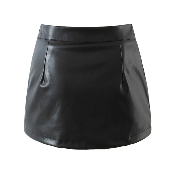 Faux Leather Mini Skirt | Black HighWaist Fit with Side Slit | noémi