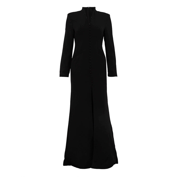 Blazer Gown | Structured Long Sleeve Maxi Dress with Slit, Tuxedo | noémi