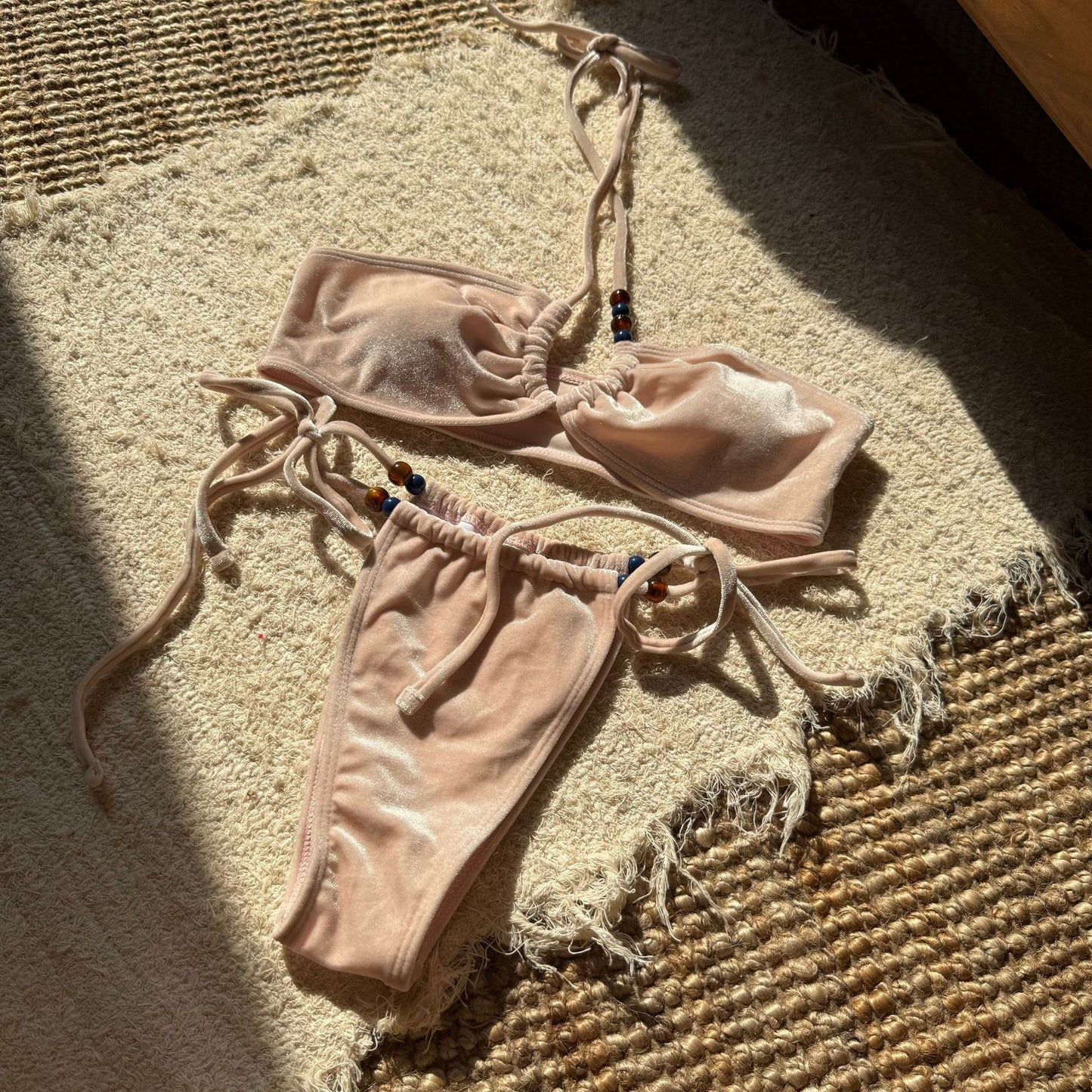 Velvet Beaded Bikini Set with Lacing and Split Detail | noémi