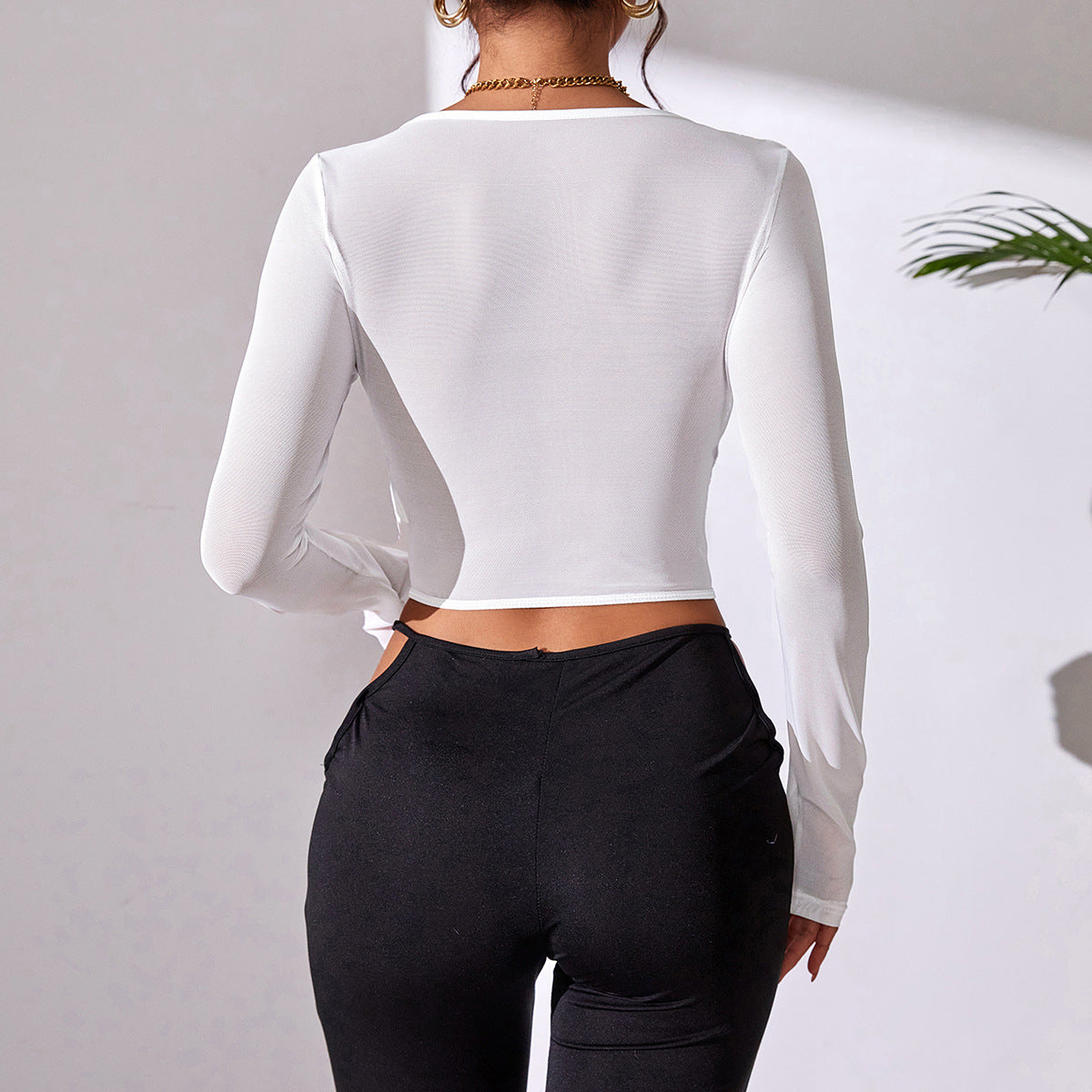 Lace Mesh Corset Top with Boning | V Neck Sheer Long Sleeve Blouse for Women | noémi
