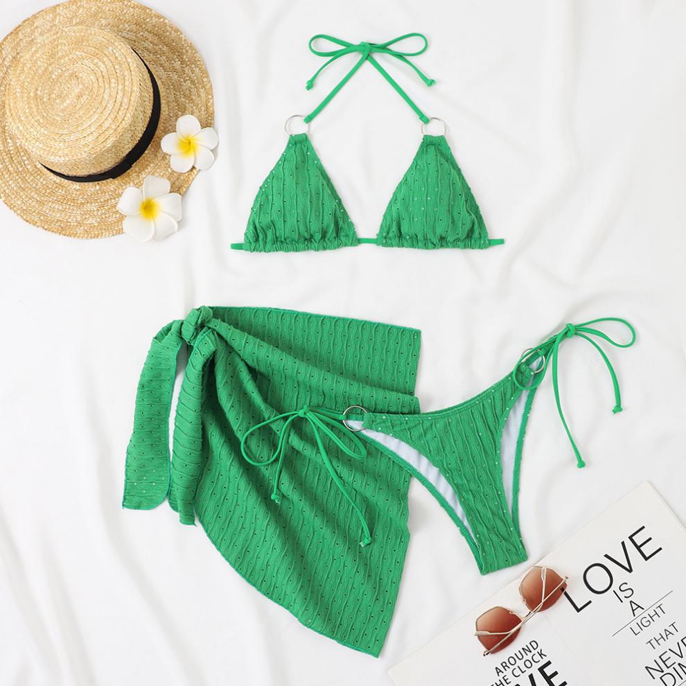 Bold Mesh Bikini Three Piece Swimsuit Set Solid Color | noémi