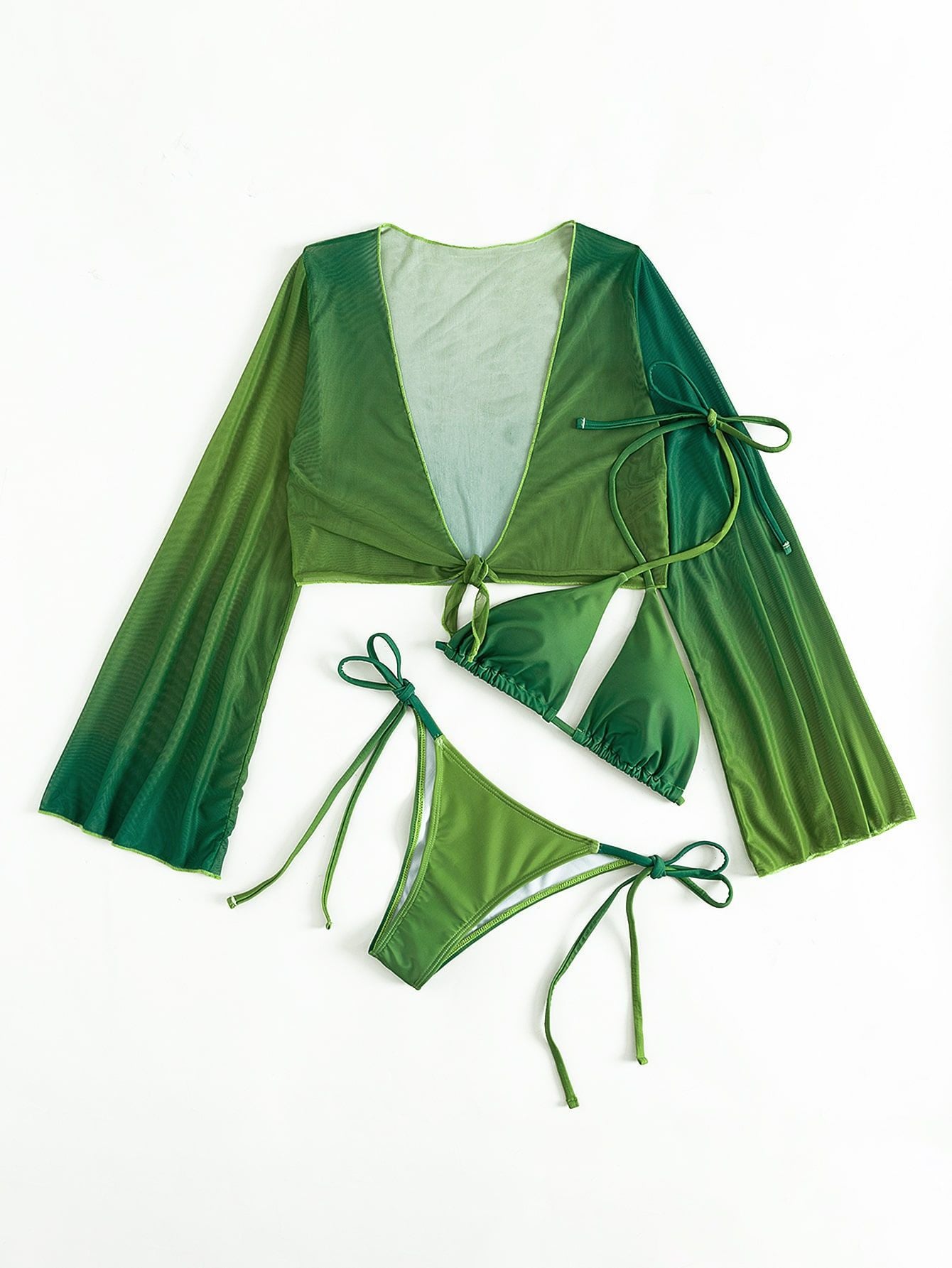 Green Three Piece Bikini Set | Halter Swimwear with Sheer Cover Up for Women | noémi