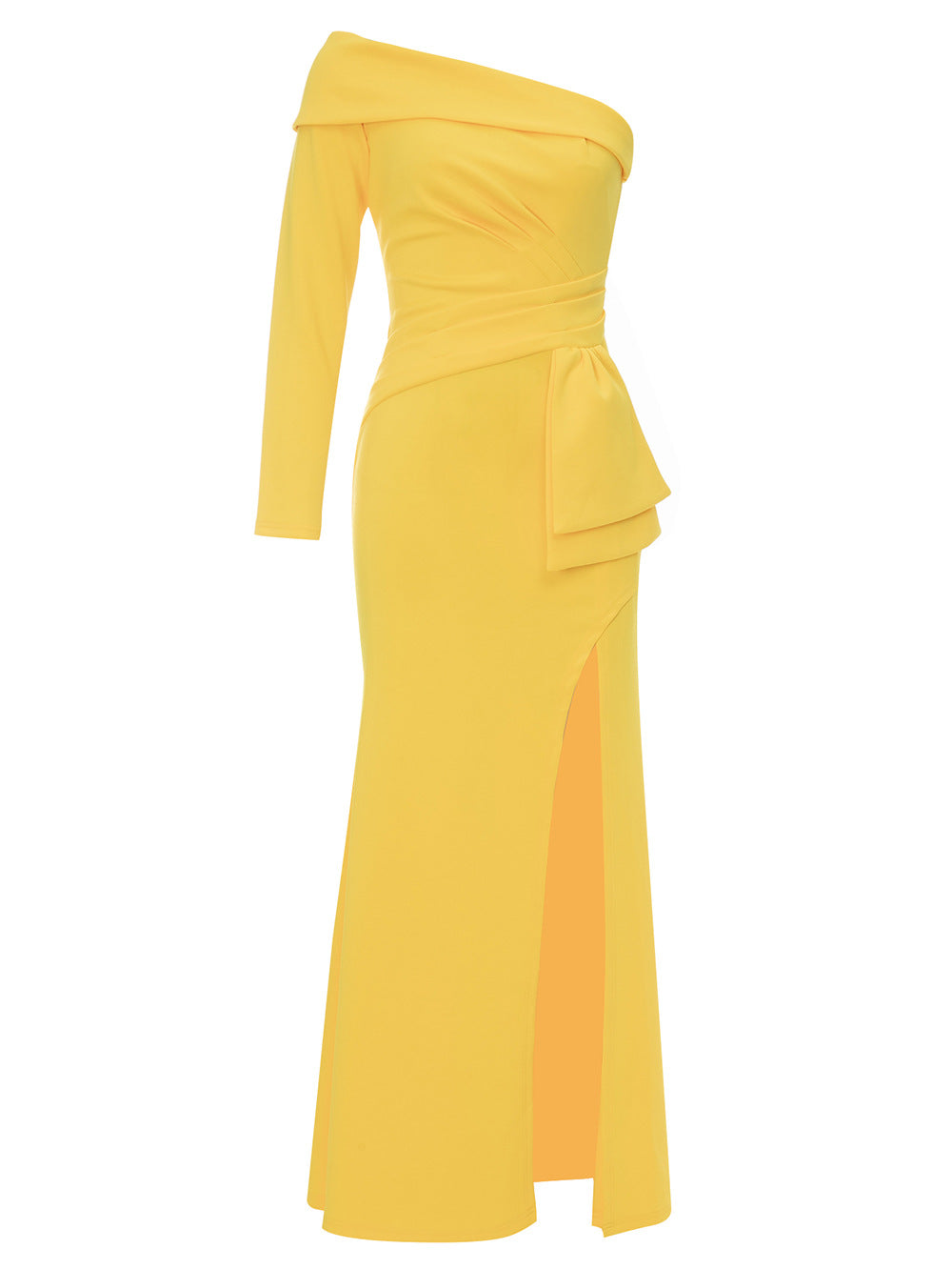 One Shoulder Diagonal Collar Split Hem Bodycon Dress | noémi