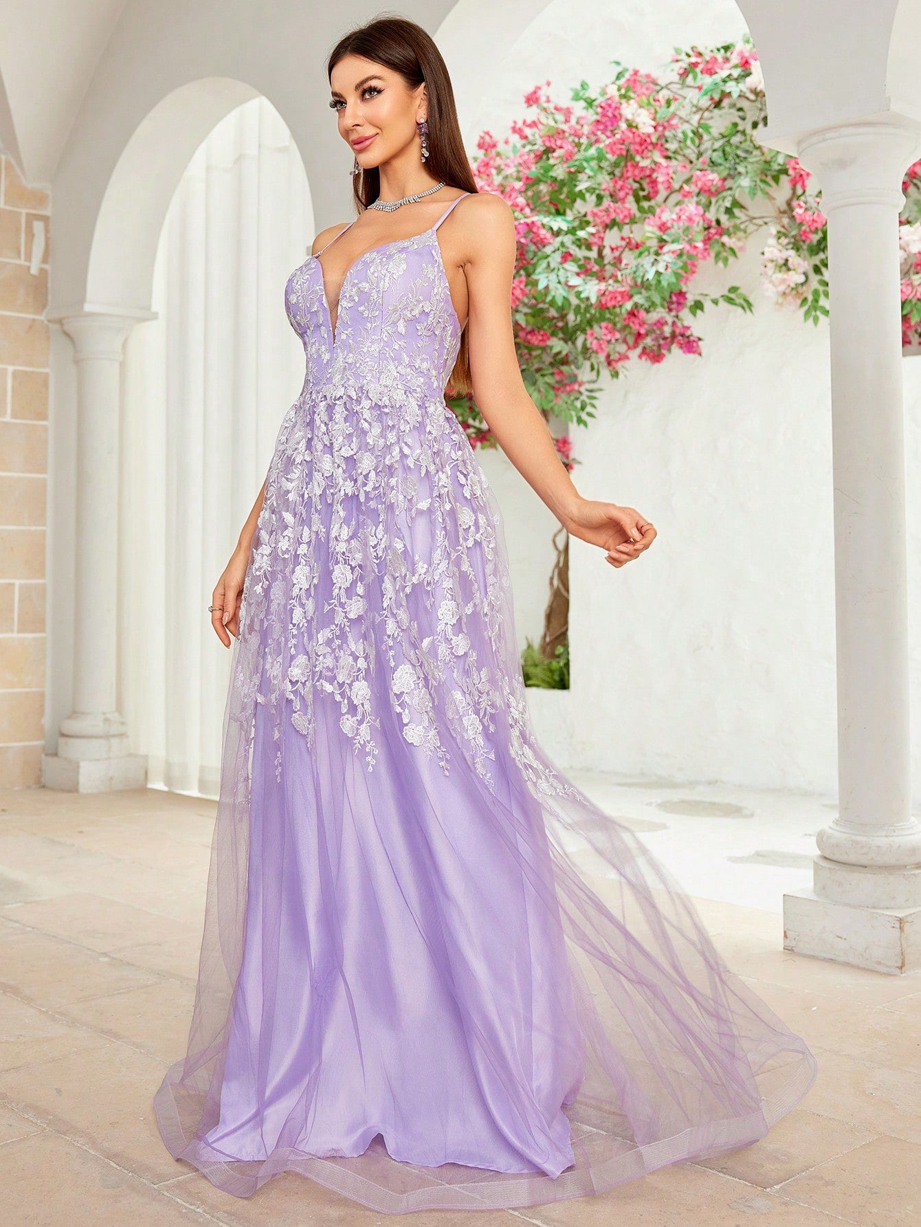 Lavender Lace Embroidered Tulle Gown | Corset Bodice | noémi