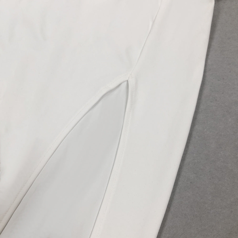 White Corset Gown | Pearl Strap Maxi Dress with High Slit | noémi