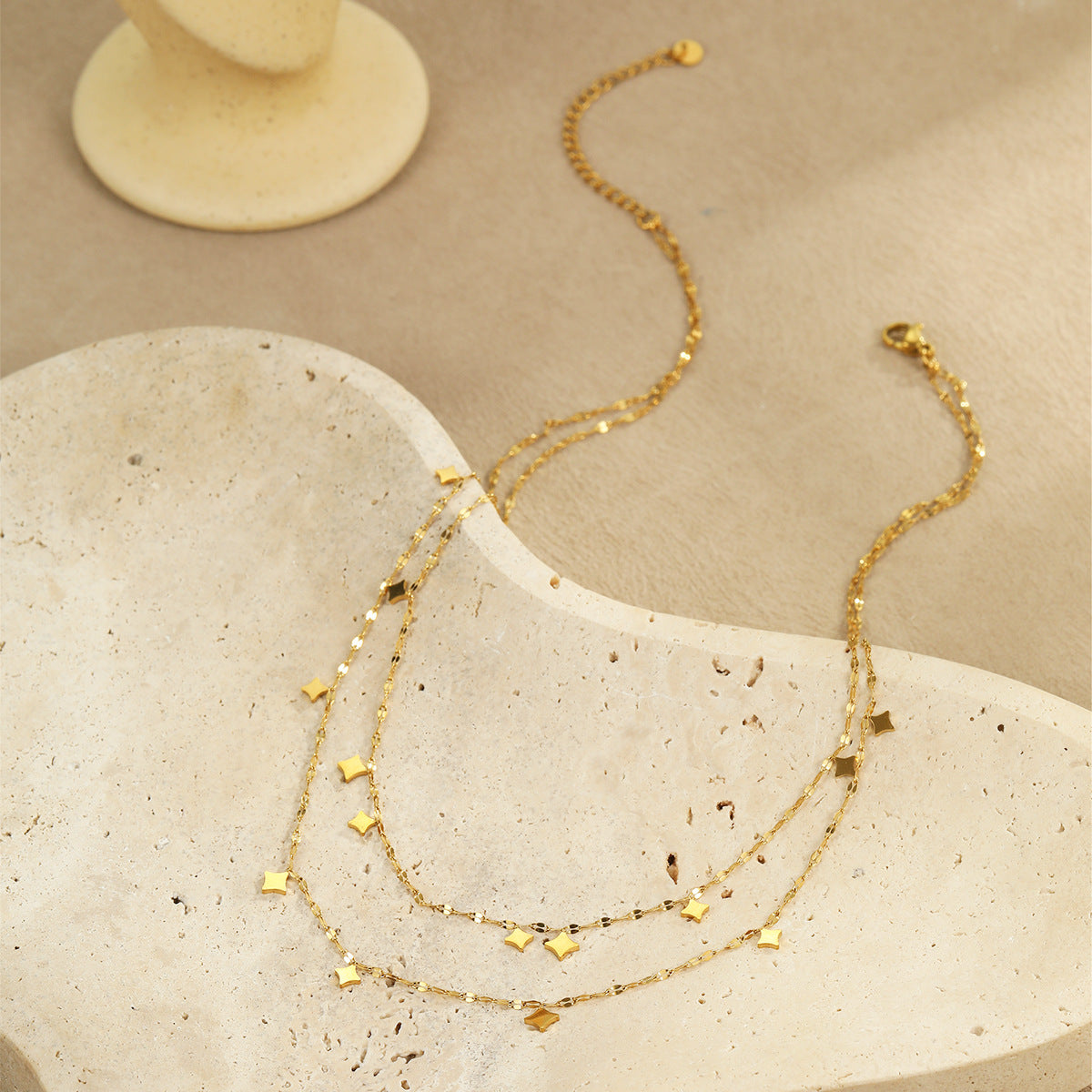 Double Layer Gold Star Necklace | Dainty Twin Chain, Waterproof Stainless Steel | noémi