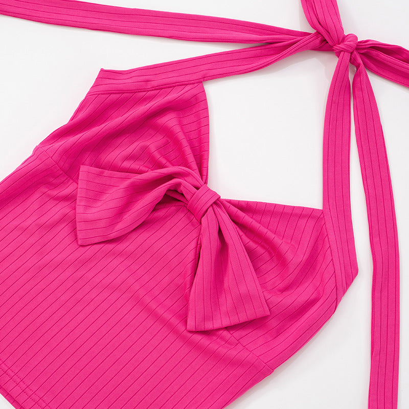 Bow Halter Neck Ribbed Tank Top | Backless Crop | noémi