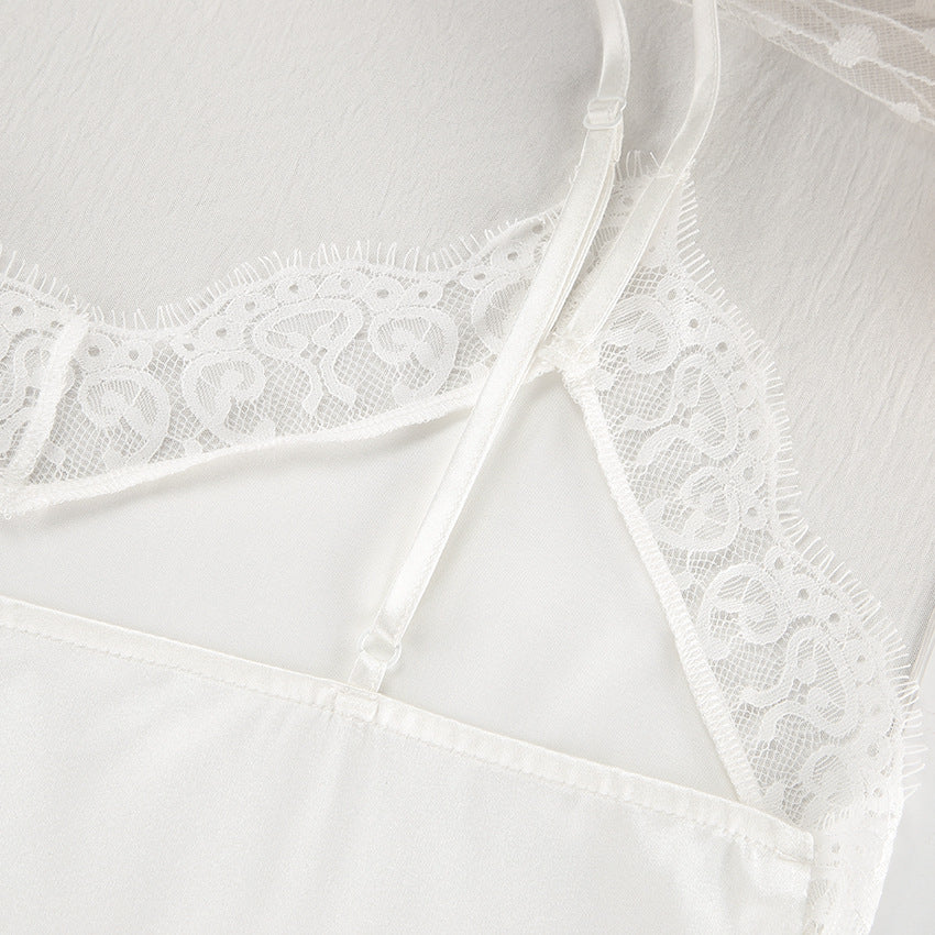 Womens Ice Silk Pajamas Set | Two Piece Cardigan Lace Up with Belt | noémi