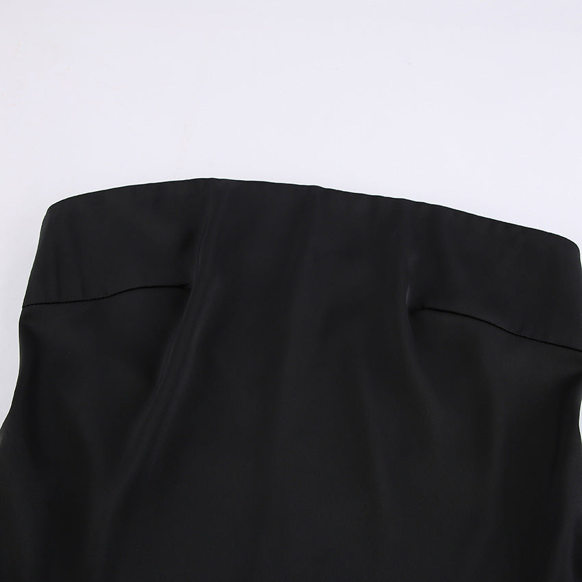 Black Satin Tube Top Dress | High Waist Loose Fit | noémi