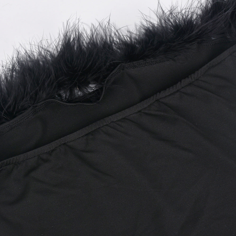 Strapless Fur Collar Cutout Backless Hip Dress Fit | noémi