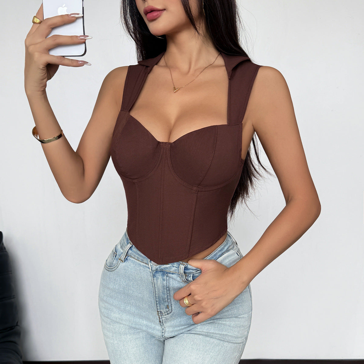 Steel Boning Corset Top | Backless Scissors Collar & Tight Fit Vest | noémi