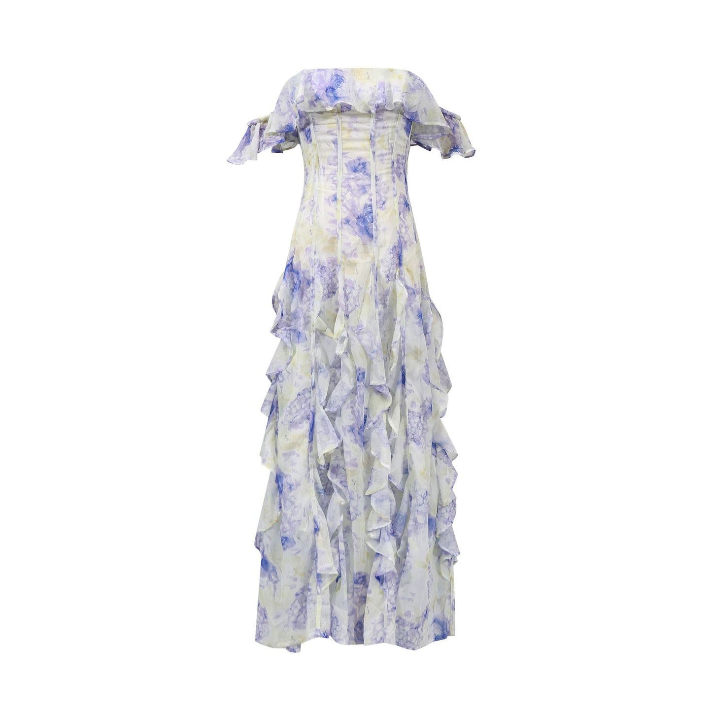 Off Shoulder Ruffled Maxi Dress | Dress with Controlled Waist Flowing Hem | noémi