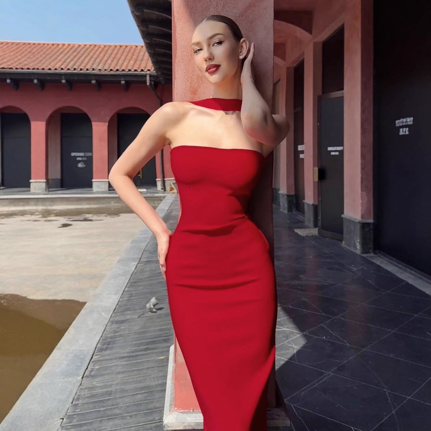Women’s Tube Top Dress | Off Shoulder Collar, French Halter, Backless Slim Fit with Hip Split | noémi