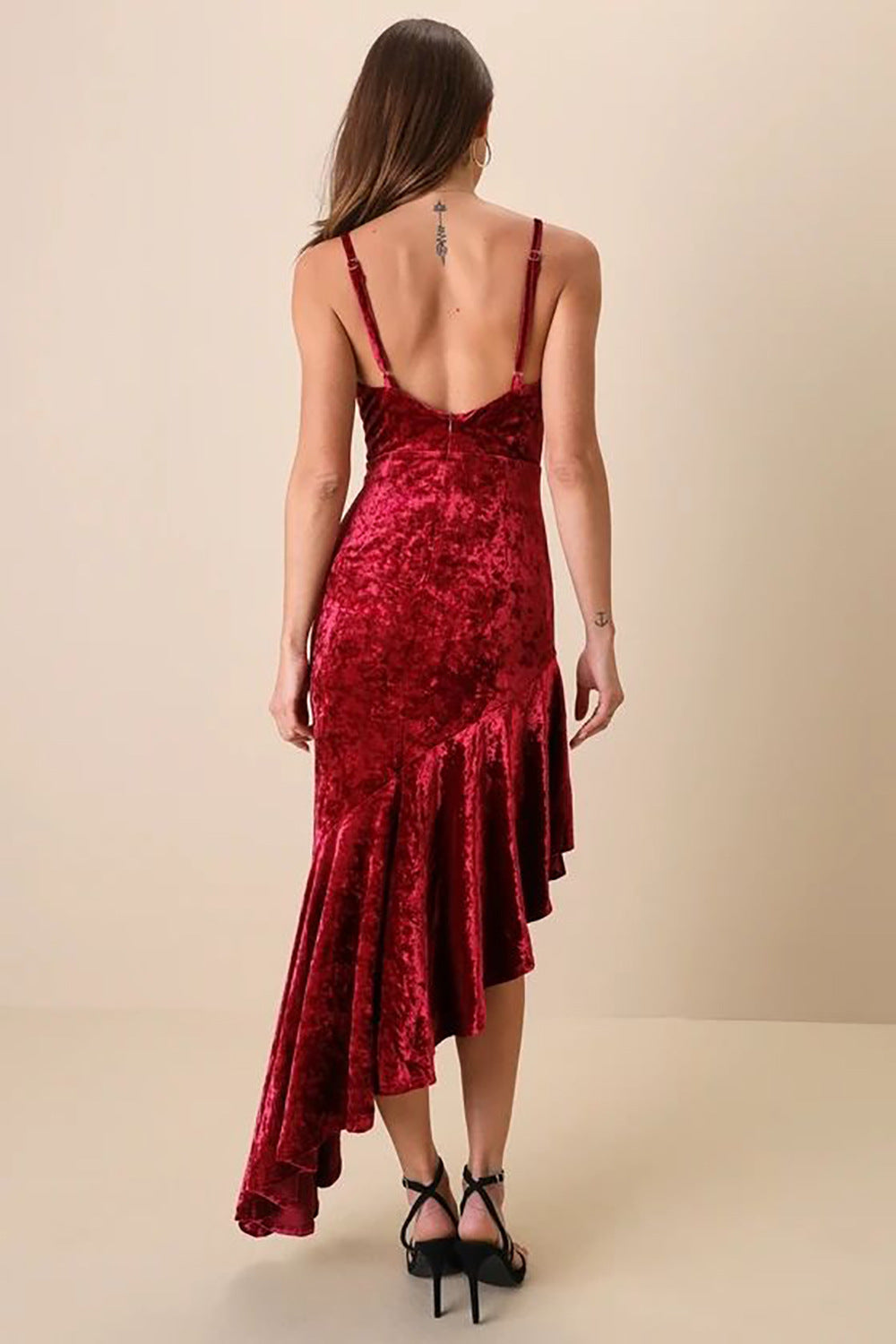 Velvet Mini Dress | Cowl Neck, Spaghetti Straps & Flared Hem | noémi