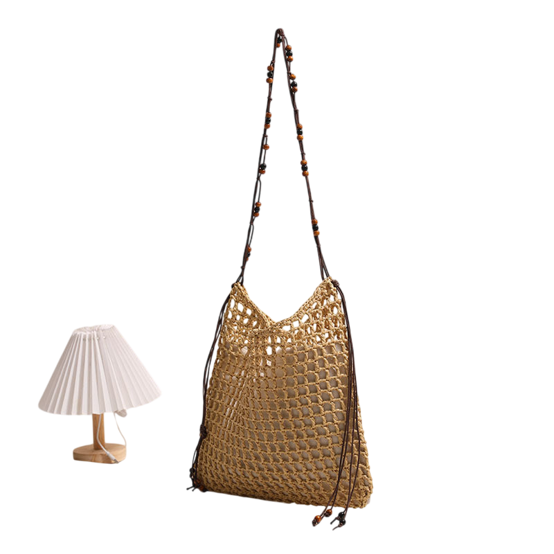 Summer Straw Woven Bag With Lace Up Pattern Suitable For Women Beach Vacation Beach Bag
