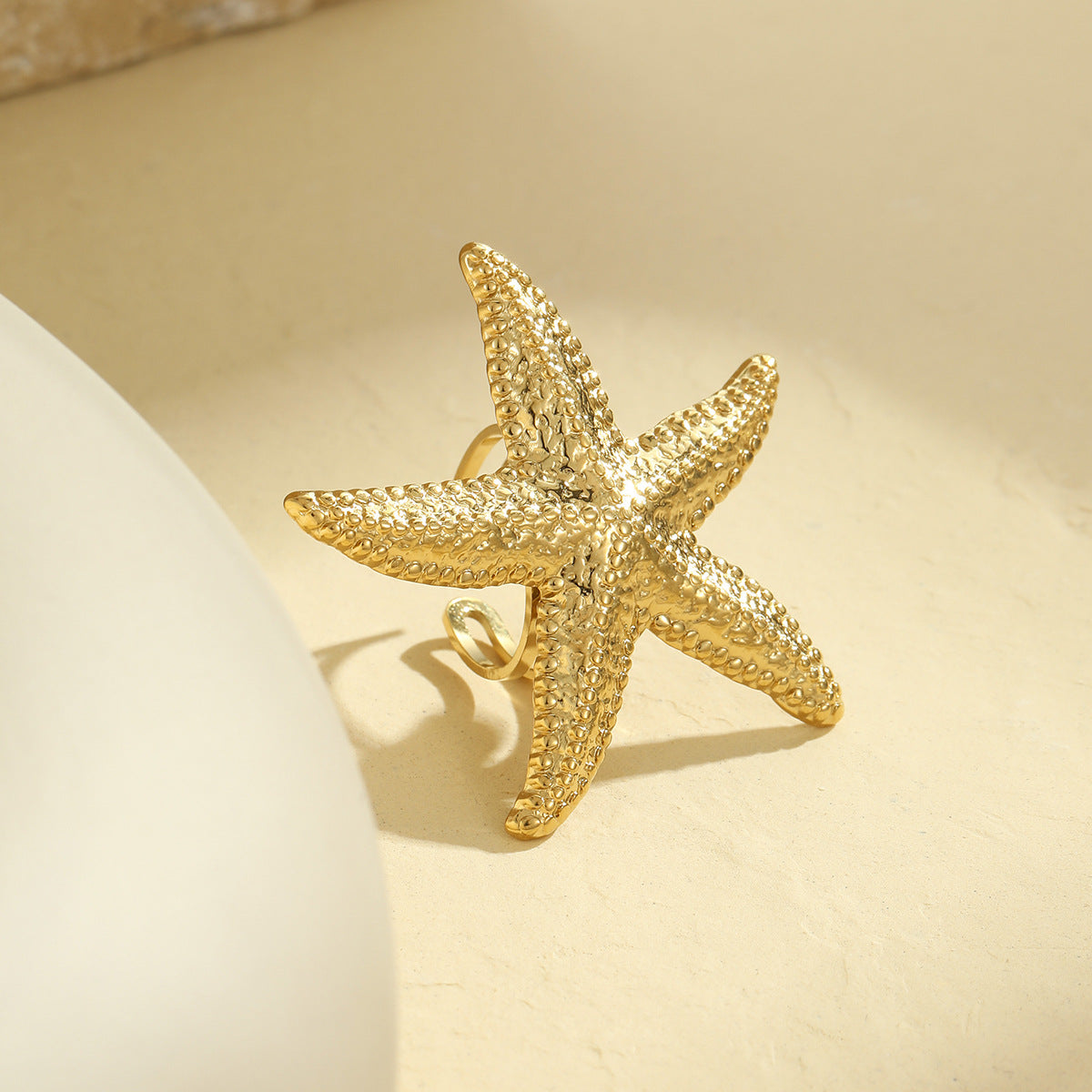 Gold Starfish Ring | Open Adjustable | Stainless Steel, Ocean Inspired Jewelry, Non Fading, Bold Statement Ring for Women | noémi
