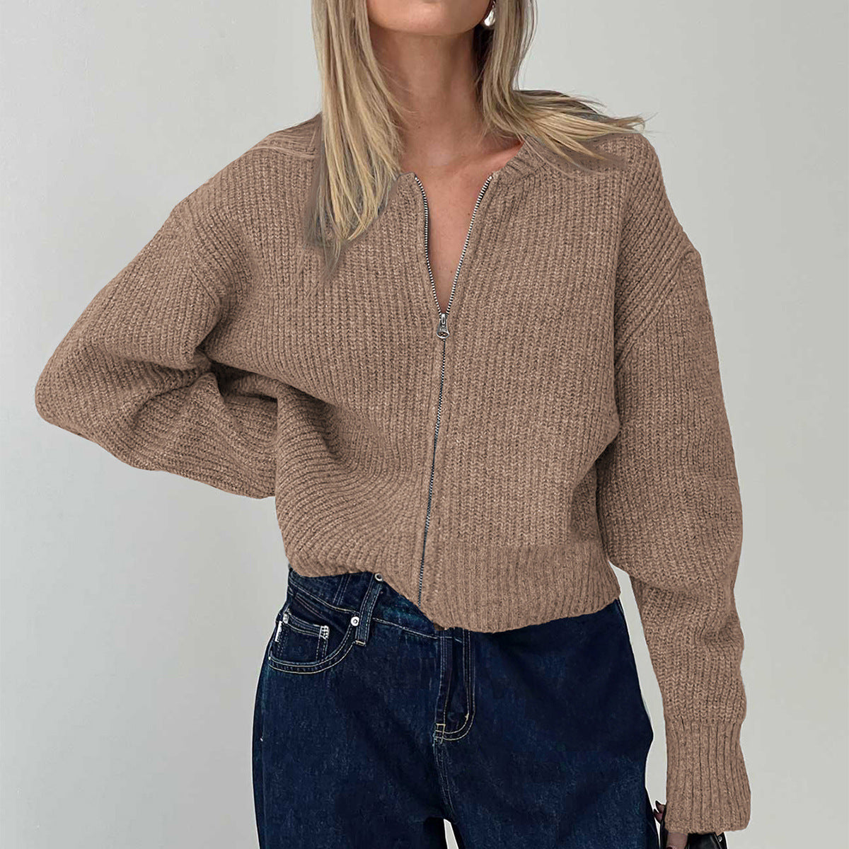 Womens Cozy Zip Up Knit Sweater | Long Sleeve Wool Blend Cardigan | noémi