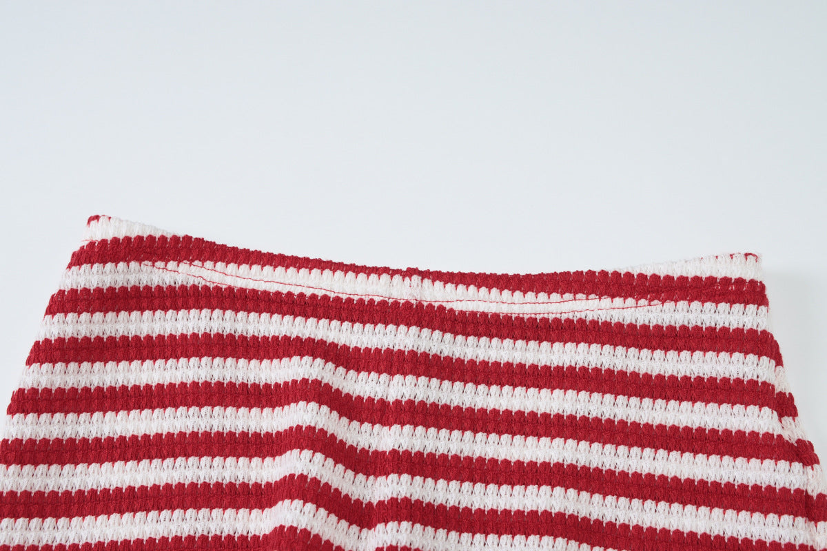 Striped Knit Two Piece Set | Sleeveless Crop Top Slim Fit Shorts | noémi