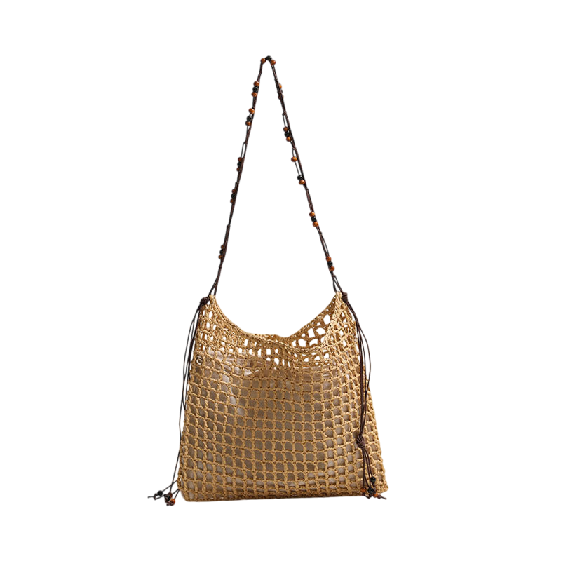 Summer Straw Woven Bag With Lace Up Pattern Suitable For Women Beach Vacation Beach Bag