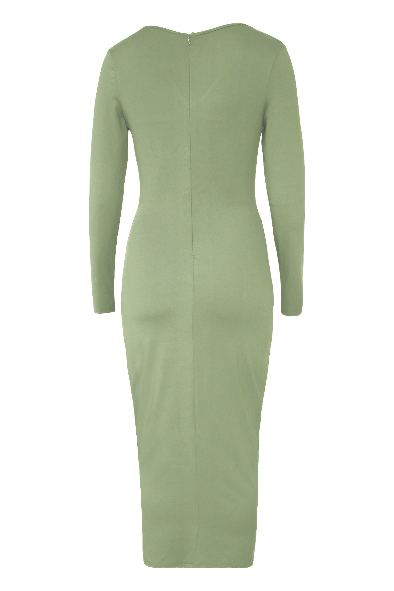 Pleated V Neck Dress with Fitted Waist and Long Sleeves | noémi